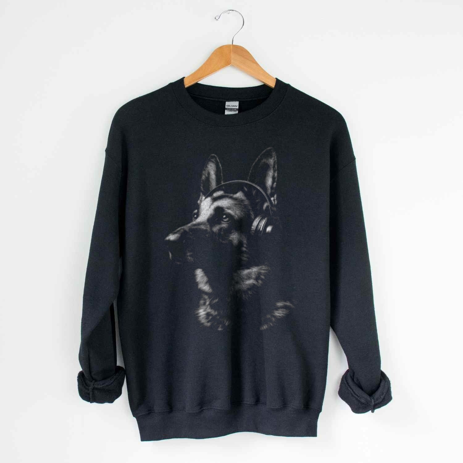 German Shepherd with Headphones Graphic Sweater