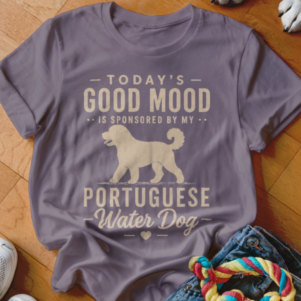 Purple t-shirt with text "Today's Good Mood is Sponsored by My Portuguese Water Dog".
