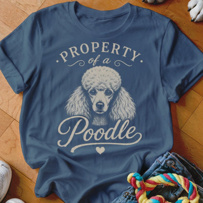 Blue t-shirt with "Property of a Poodle" text and a poodle illustration.