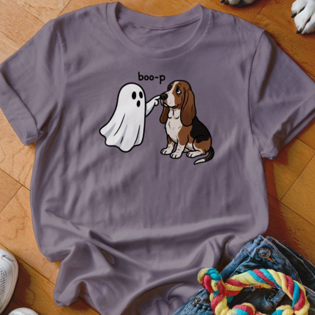 Ghost booping a basset hound with "boo-p" text above.