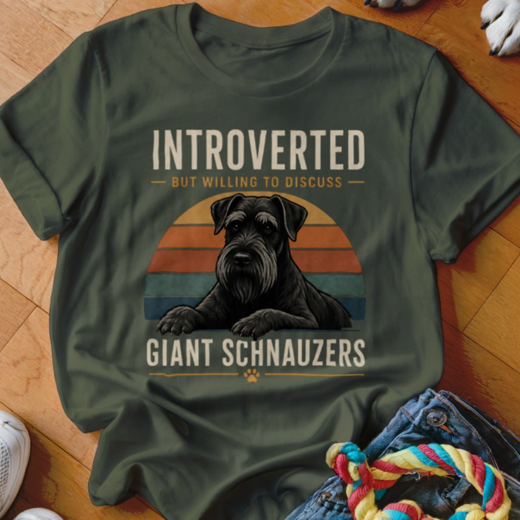 Olive green t-shirt with a black Giant Schnauzer graphic and text.