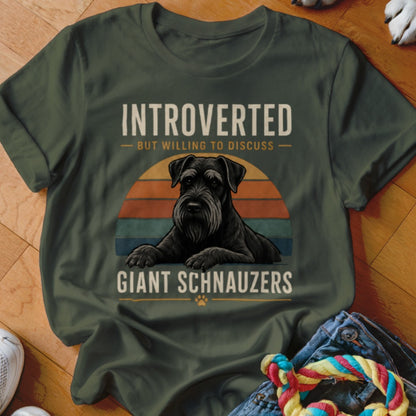 Olive green t-shirt with a black Giant Schnauzer graphic and text.