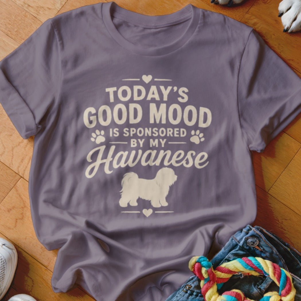 T-shirt with "Today's Good Mood Is Sponsored By My Havanese" text and dog silhouette.