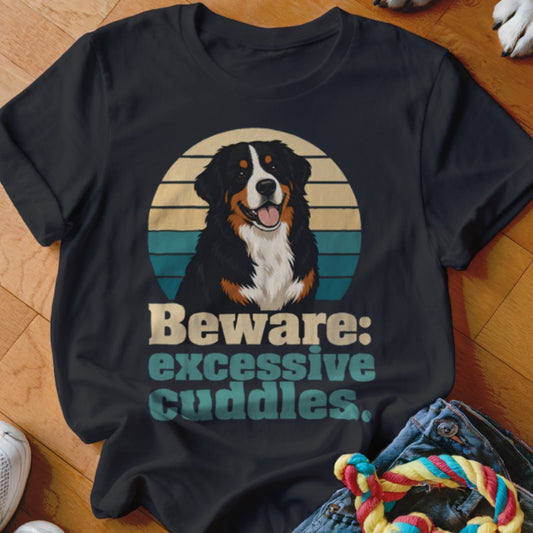 Bernese Mountain Dog graphic with text "Beware: excessive cuddles."