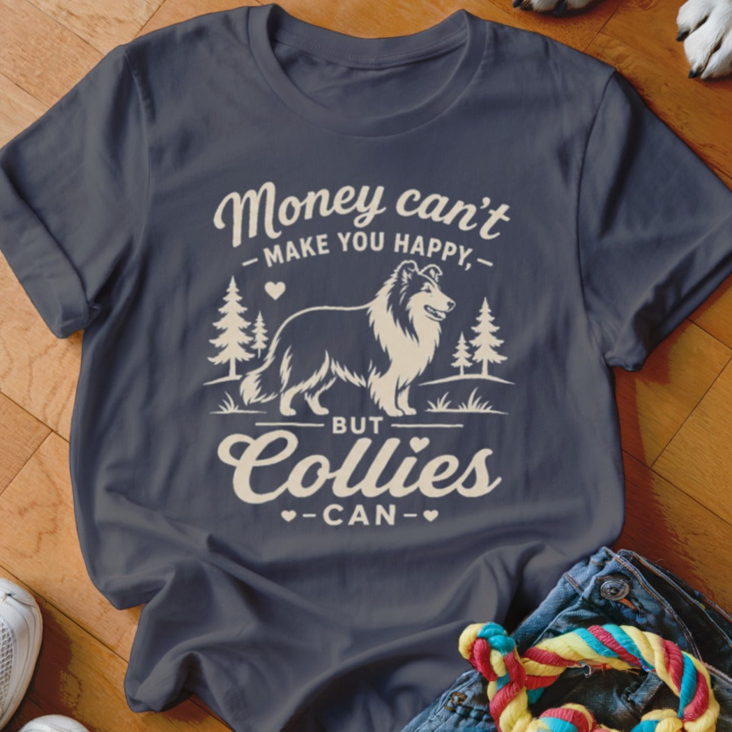 Collie dog graphic with text "Money can't make you happy, but Collies can."