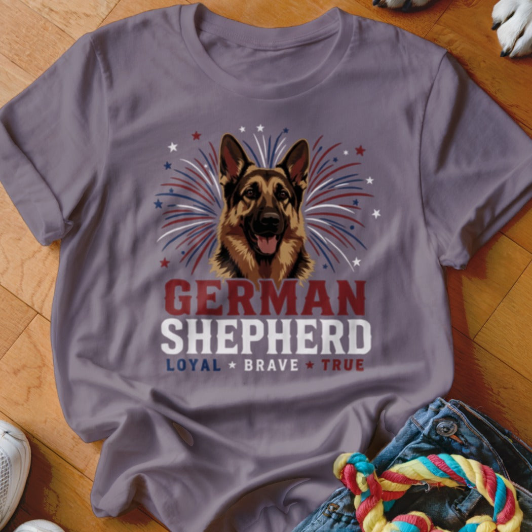 German Shepherd Loyal Brave True patriotic graphic t-shirt.