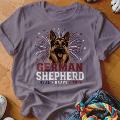 German Shepherd Loyal Brave True patriotic graphic t-shirt.