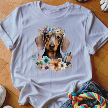 Floral Doxie Watercolor Shirt - The Pawsitive Initiative