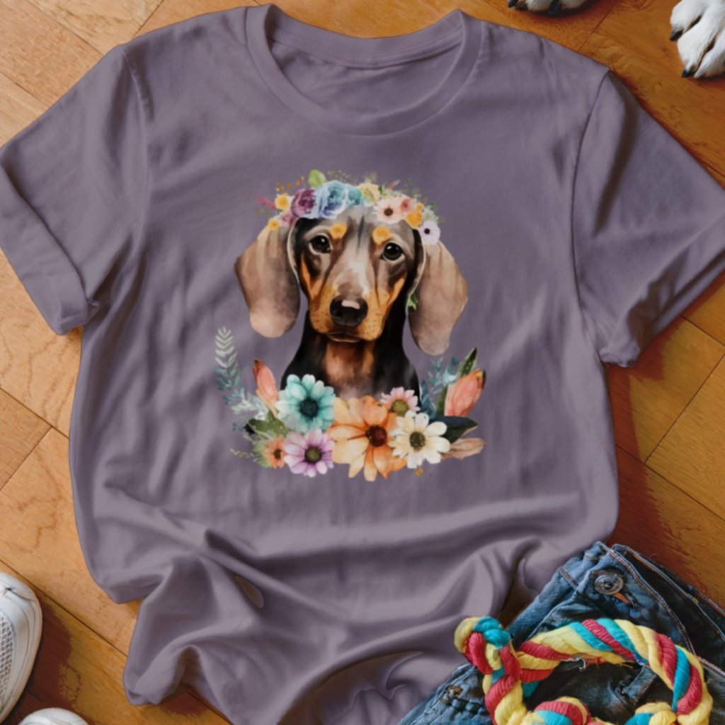 Floral Doxie Watercolor Shirt - The Pawsitive Initiative