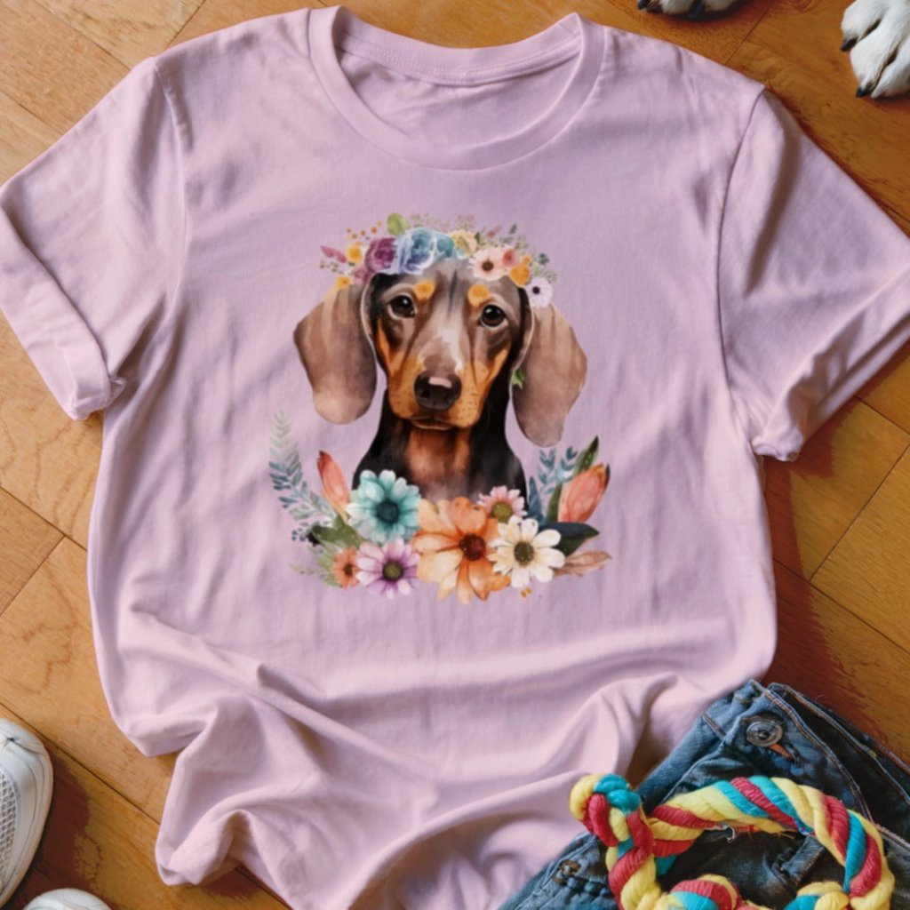 Floral Doxie Watercolor Shirt - The Pawsitive Initiative