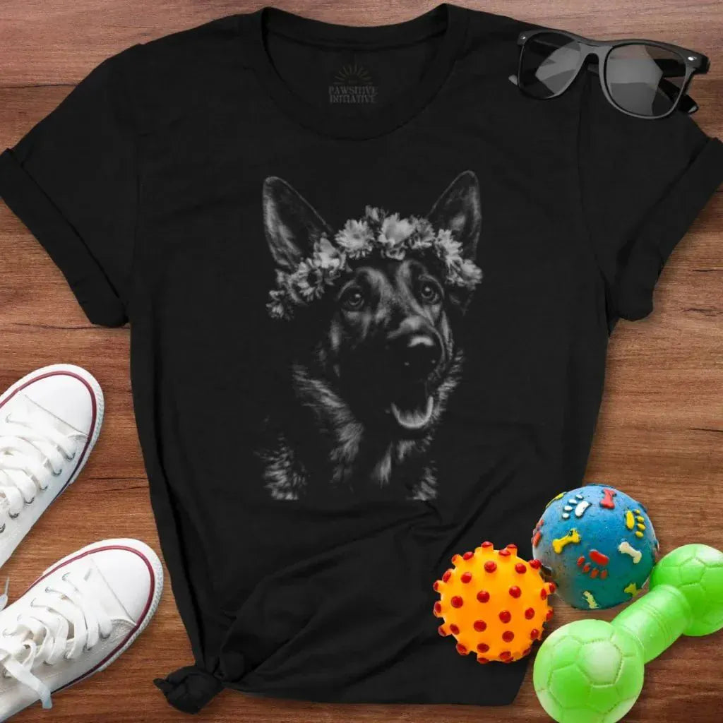 Flower Crown Shepherd Silhouette Shirt - The Pawsitive Initiative