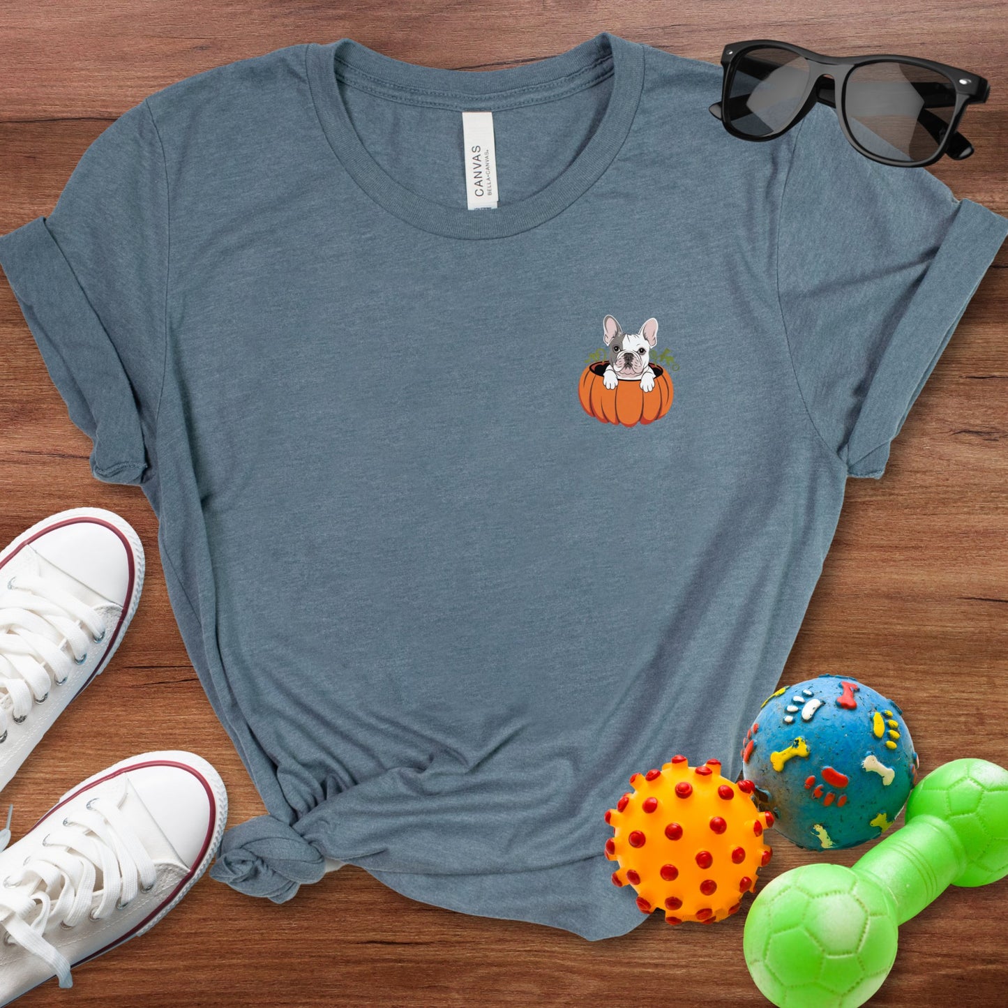 Frenchie in a Pumpkin Shirt - The Pawsitive Initiative