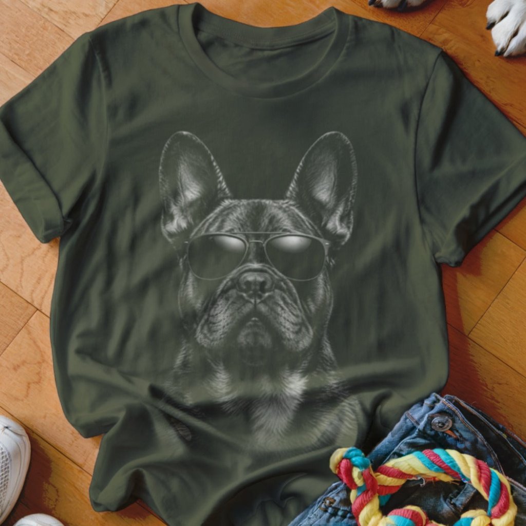 Frenchie in Aviators Shirt - The Pawsitive Initiative