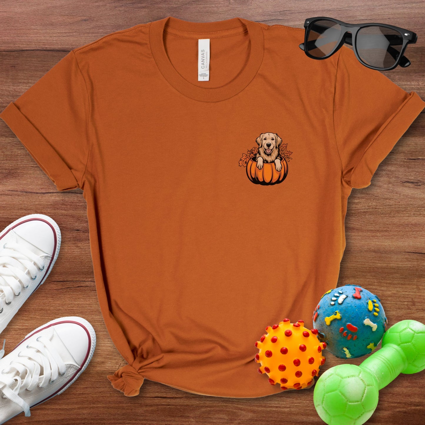 Golden Retriever in a Pumpkin Shirt - The Pawsitive Initiative