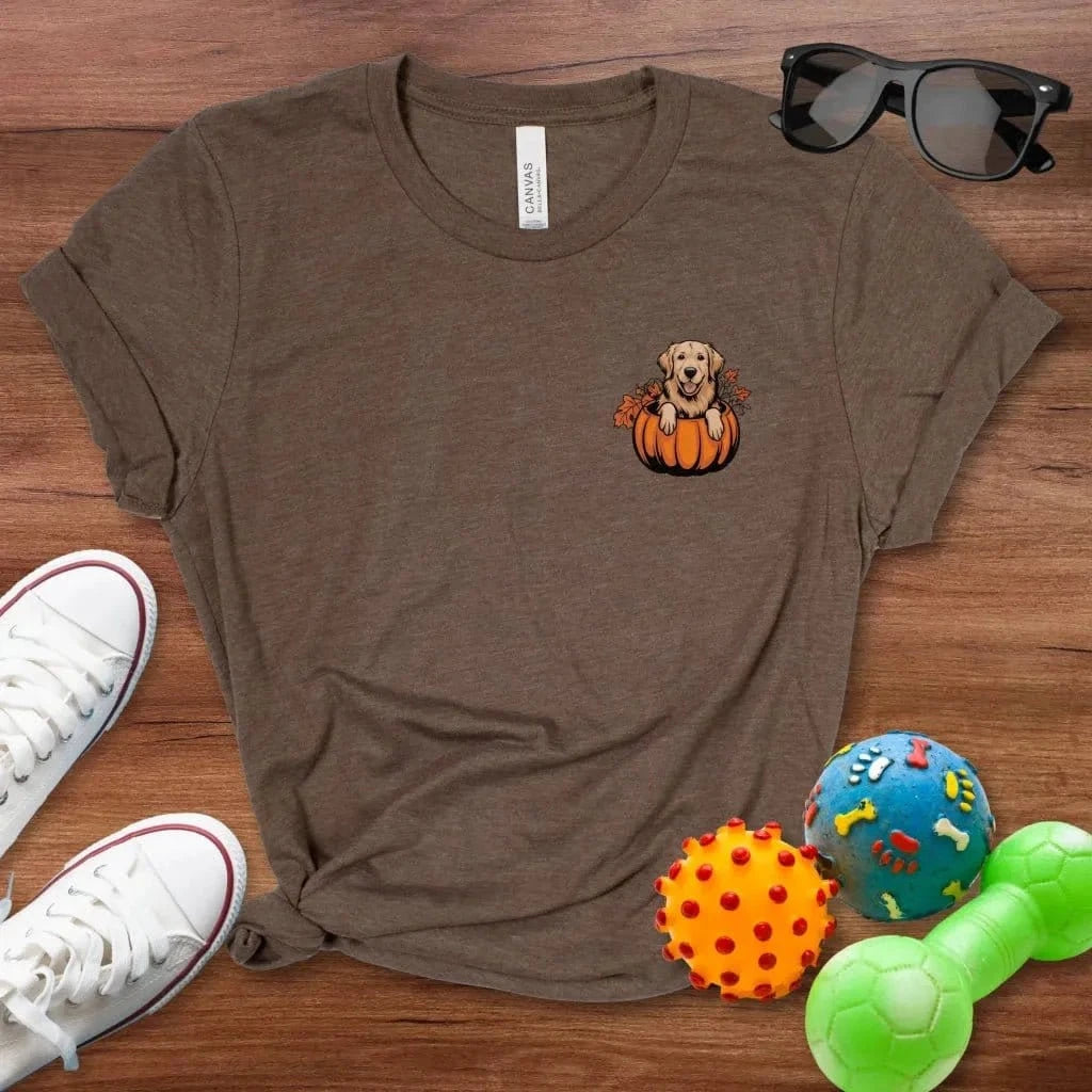 Golden Retriever in a Pumpkin Shirt - The Pawsitive Initiative