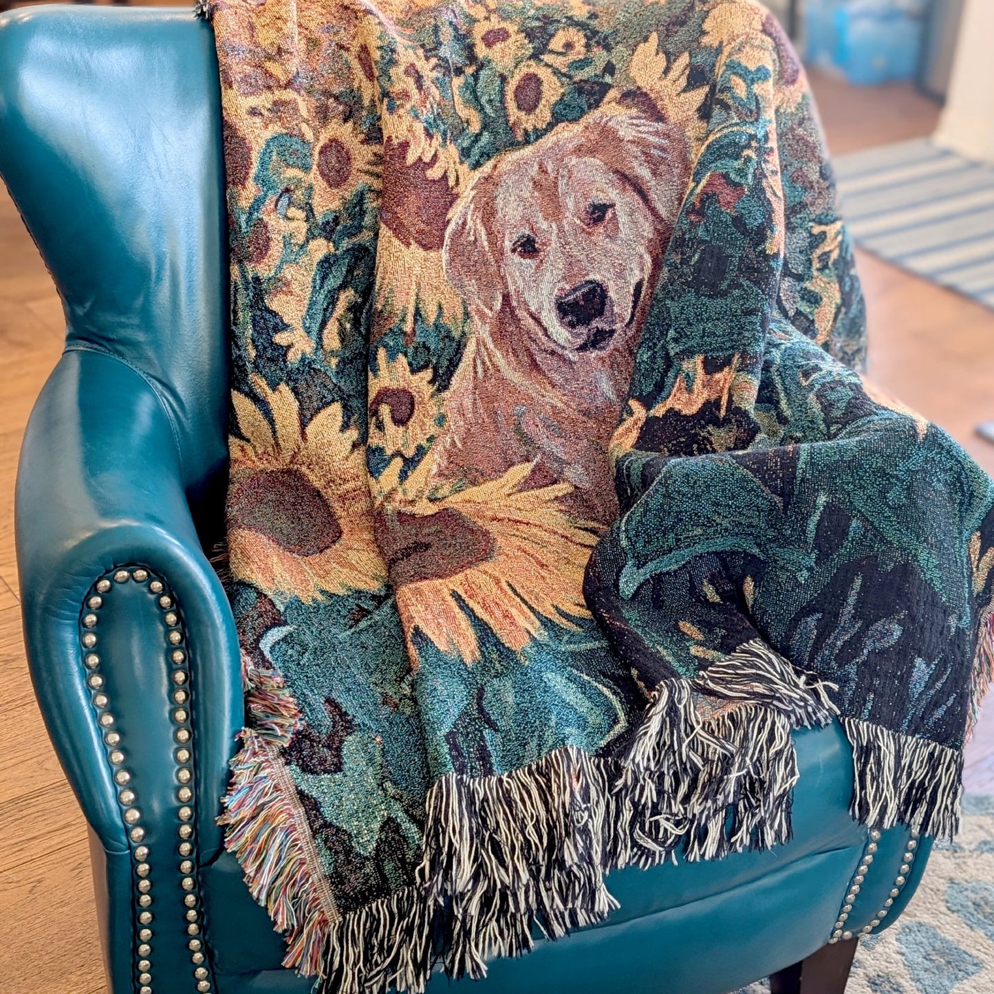 Golden Retriever in a Sunflower Field Blanket - The Pawsitive Initiative