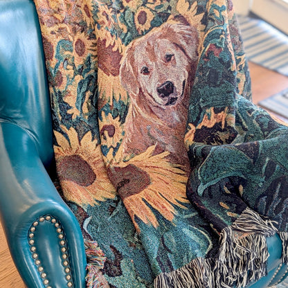 Golden Retriever in a Sunflower Field Blanket - The Pawsitive Initiative