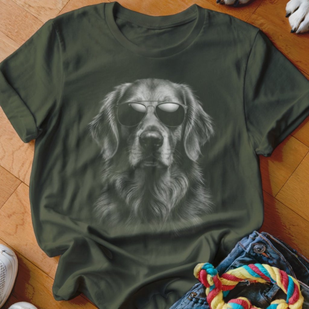 Golden Retriever in Aviators Shirt - The Pawsitive Initiative