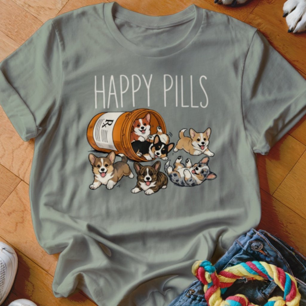 Happy Pills Corgi Shirt - The Pawsitive Initiative