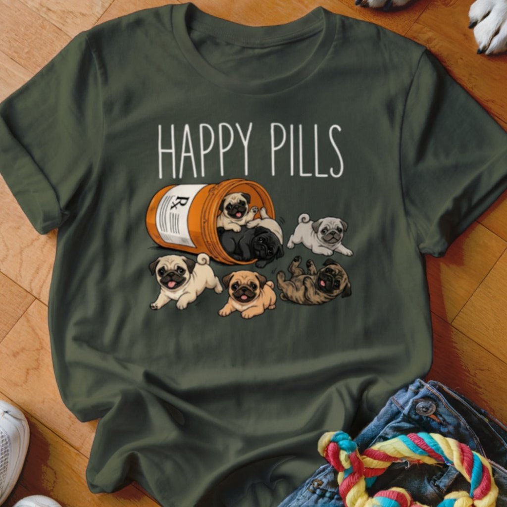 Happy Pills Pug Shirt - The Pawsitive Initiative