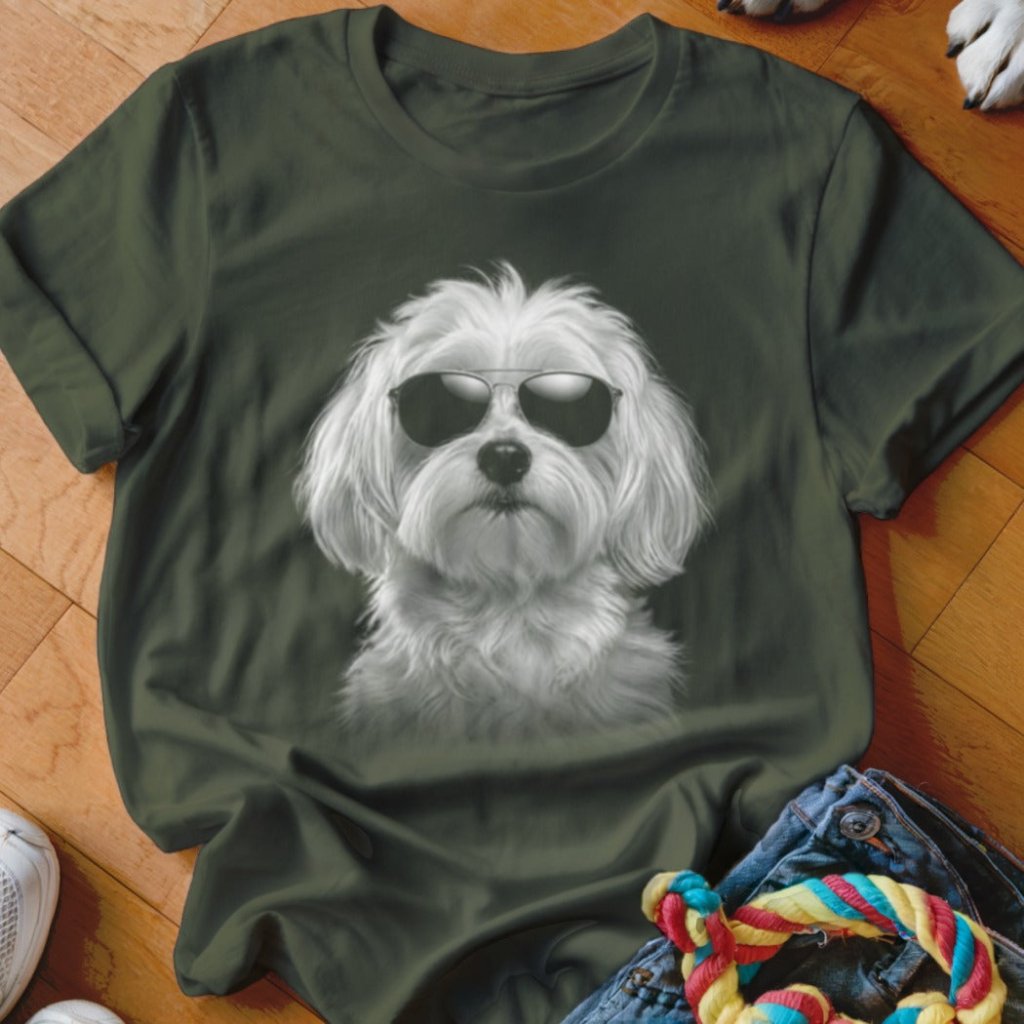 Maltese in Aviators Shirt - The Pawsitive Initiative